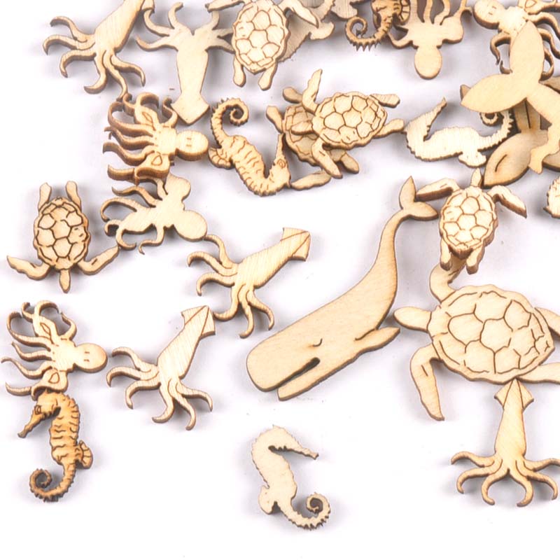 Craft Embellishments - 20Pcs 25-40Mmทะเลเต่า/ม้า/ปลาวาฬไม้DIY Homeตกแต่งหัตถกรรมไม้Handmade embellishmentsศิลปะM1938