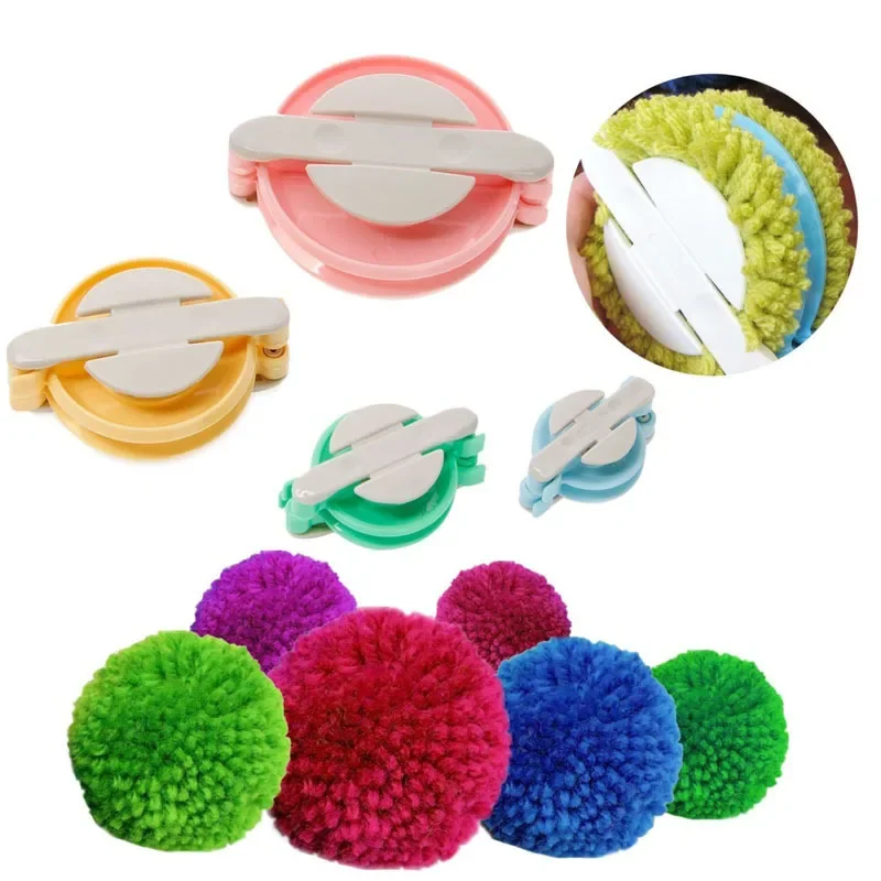 Pom Pom Maker Tool - เครื่องทำลูกบอลขนสัตว์ 4 ขนาด อุปกรณ์ถักไหมพรม ชุดทำลูกบอลปอมปอม ลูกบอลขนปุย