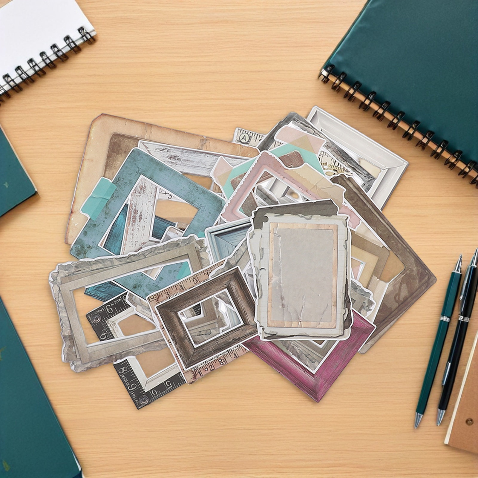 Embellishments For Scrapbooking - สติกเกอร์กรอบรูป 35 ชิ้น สำหรับงานสแครปบุ๊ค ตกแต่งมุมกรอบรูปสไตล์วินเทจ ลายพิมพ์เรโทร