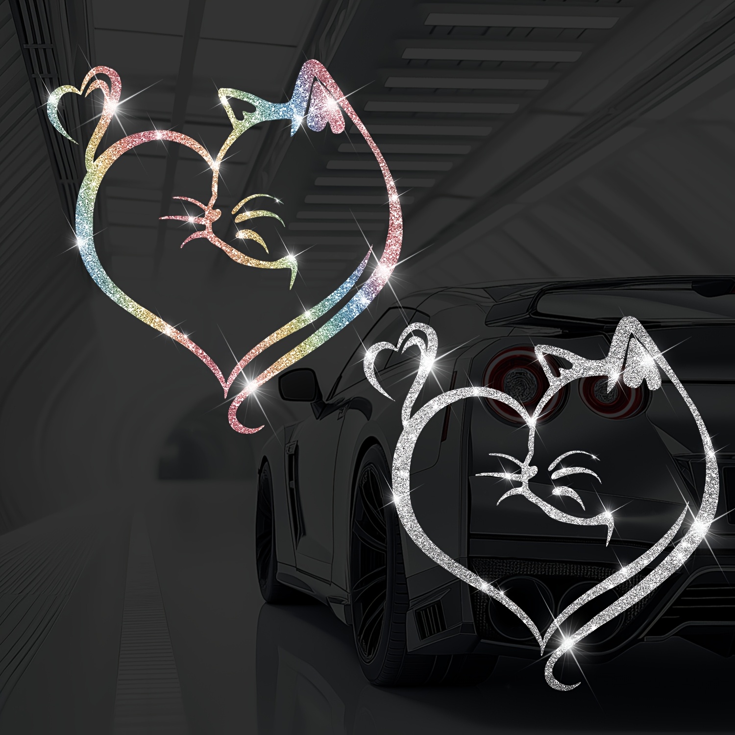 Glitter Vinyl Roll - 1PC เลียนแบบเพชร Glitter Cat Heart สติ๊กเกอร์รถกันน้ําทนทานสําหรับ