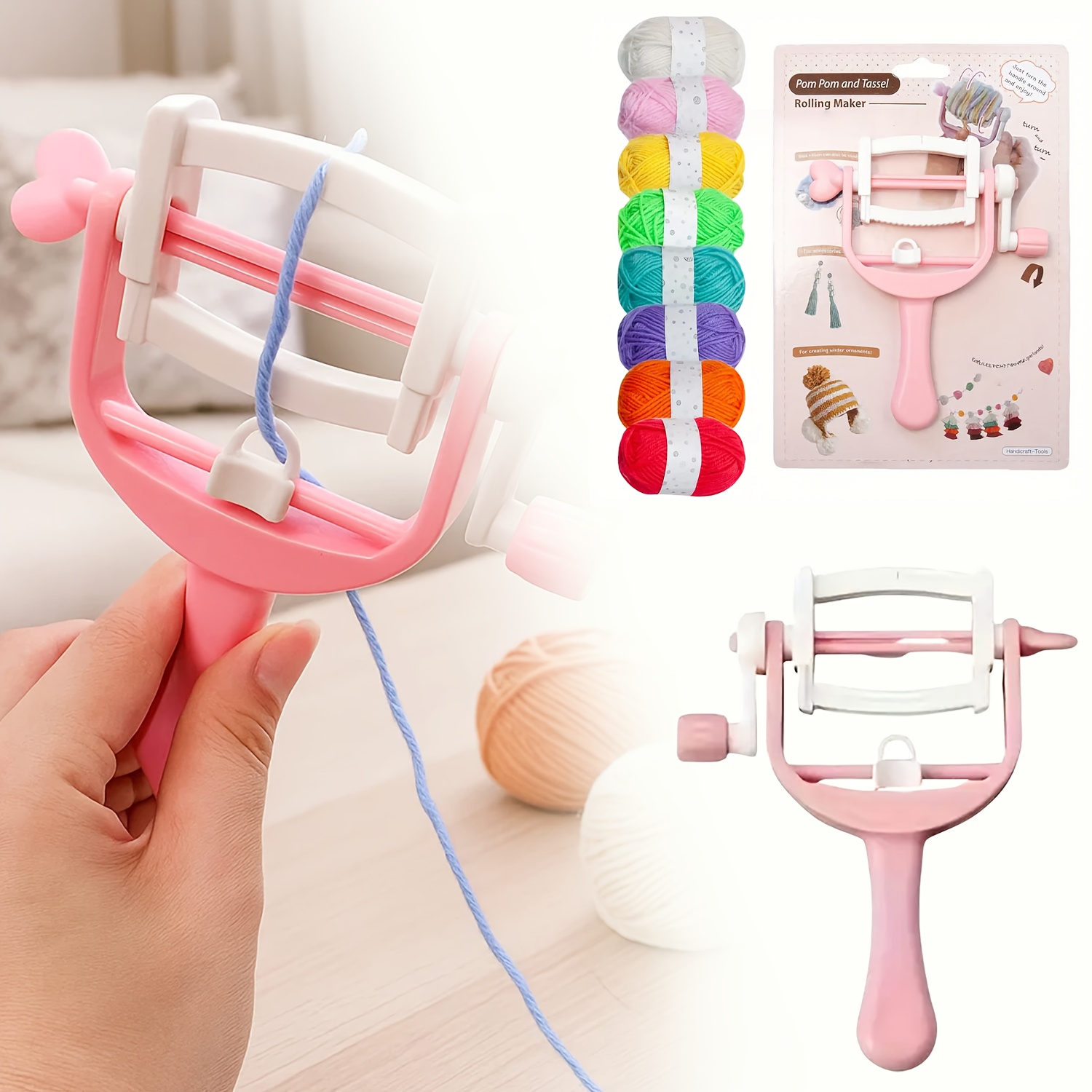 Pom Pom Maker Tool - เครื่องทำพู่ไหมพรมแบบมือหมุน เครื่องทำปอมปอม เครื่องทำพู่ห้อย เครื่องทำลูกบอลไหมพรมแบบมือหมุน