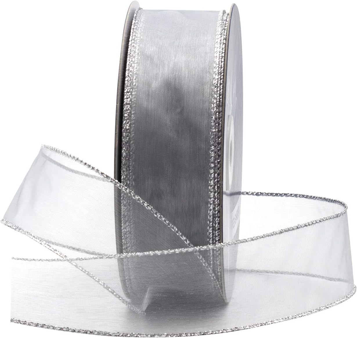 Organza Ribbon Spool - ริบบิ้นออร์แกนซ่าแบบมีสายสำหรับตกแต่งดอกไม้และงานฝีมือ ม้วน 50 หลา (150 ฟุต)