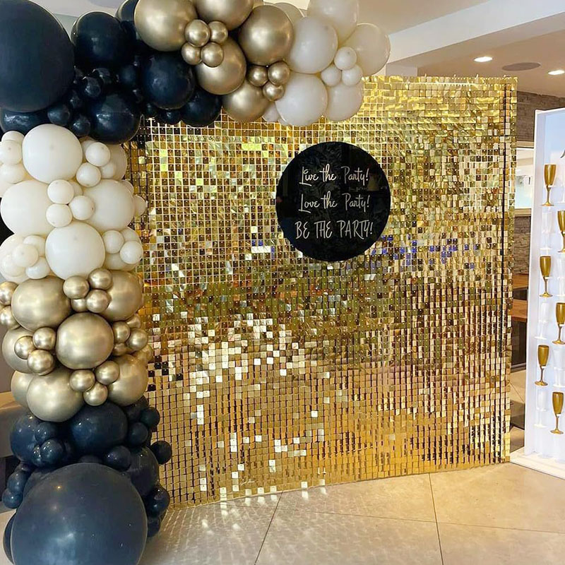 Sequin Fabric Panel - แผ่นผนังประดับเลื่อมสีทองอ่อน 6-27 ชิ้น สำหรับงานแต่งงาน งานเลี้ยงฉลองเด็กแรกเกิด ฉากหลังตกแต่งผนัง
