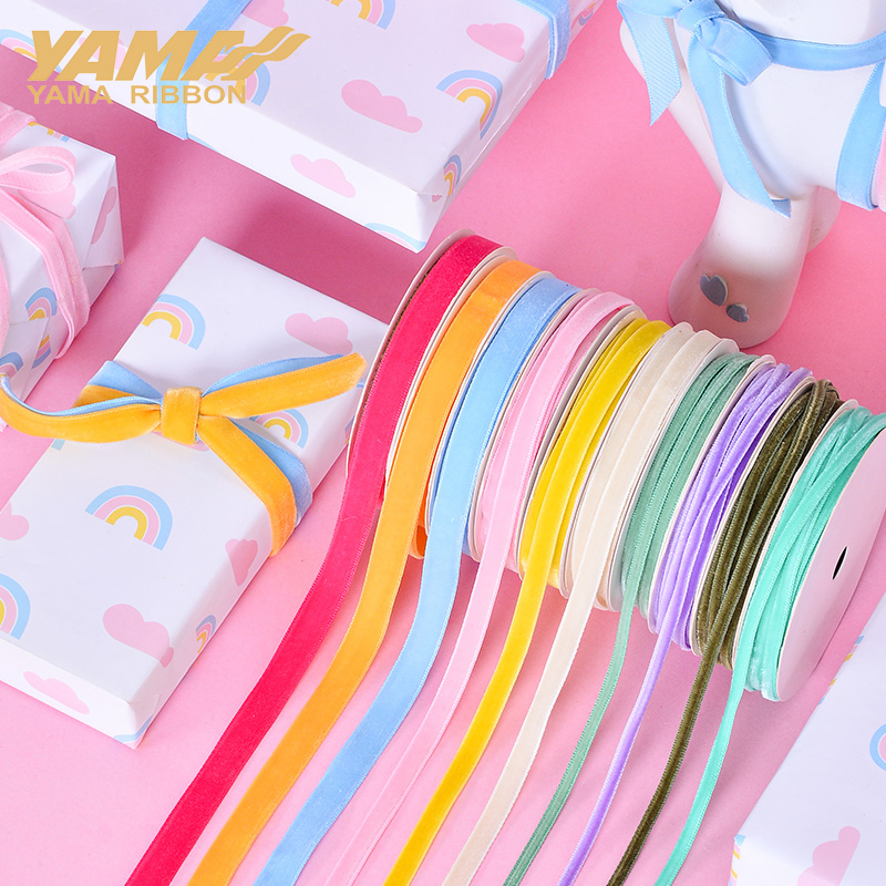 Velvet Ribbon Roll - ริบบิ้นกำมะหยี่โมโนโครม Yama, งานฝีมืองานแต่งงาน, อุปกรณ์ตัดเย็บเสื้อผ้า, 100หลาต่อล็อต, 1/8ใน,