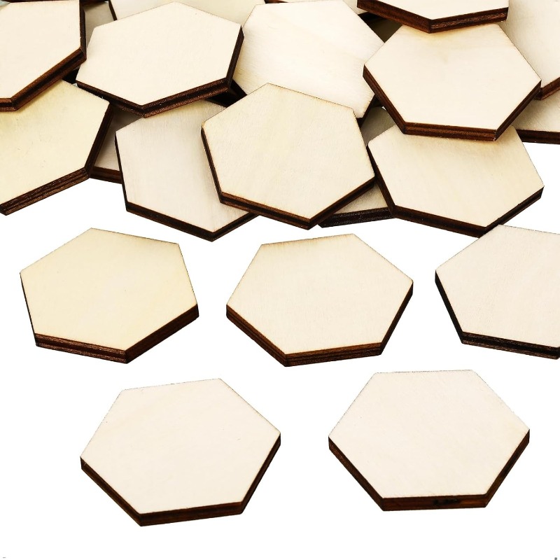 Craft Embellishments - ชิ้นงานไม้หกเหลี่ยมขนาด 4 ซม. จำนวน 50 ชิ้น