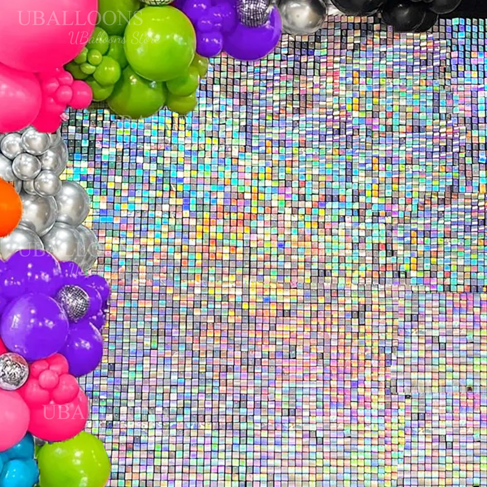 Sequin Fabric Panel - สีรุ้ง Silver Shimmer Wall แผง 12-24pcs