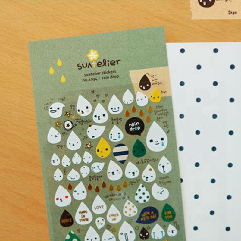 Embellishments For Scrapbooking - สติกเกอร์เกาหลีลายหยดน้ำ Suatelier หมายเลข 1034 วัสดุสำหรับงานสแครปบุ๊ค สติกเกอร์ตกแต่งสมุดบันทึก