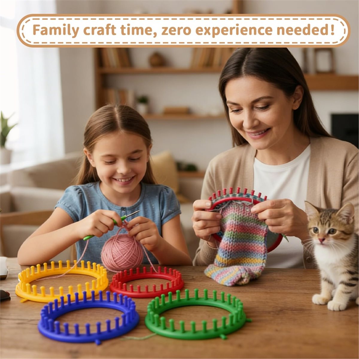 Pom Pom Maker Tool - ชุดถักนิตติ้งน้ำหนักเบา พร้อมอุปกรณ์ทำพู่ไหมพรม สำหรับผู้เริ่มต้น ชุดเข็มถัก 4 ขนาด