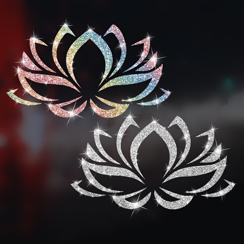 Glitter Vinyl Roll - 1PC เลียนแบบเพชร Glitter Lotus รูปแบบสติกเกอร์หน้าต่างกันน้ําสําหรับกระจกตู้เย็นประตูแล็ปท็อป Decals
