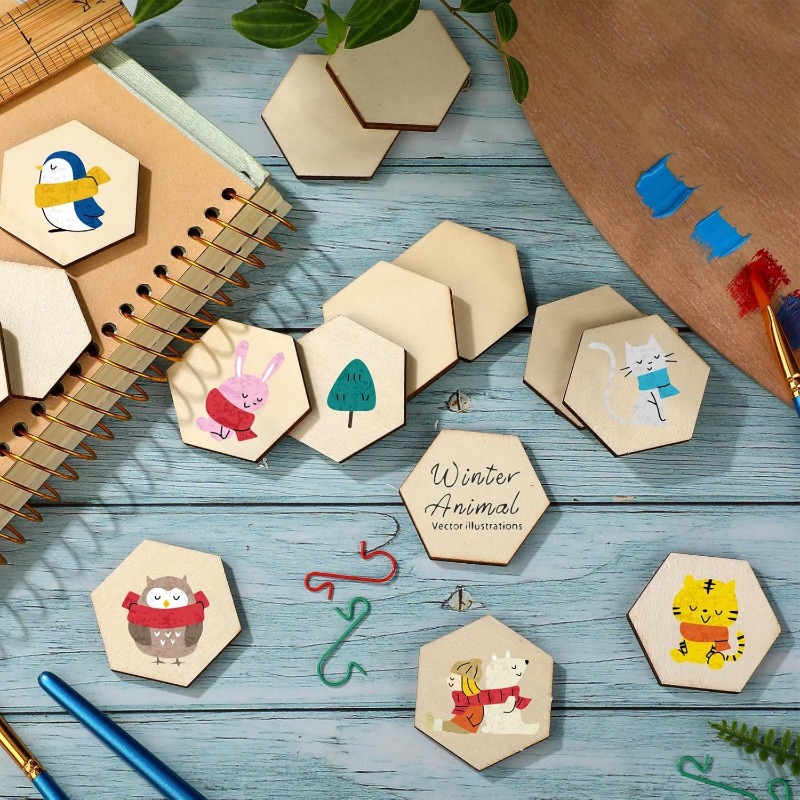 ชิ้นงานไม้หกเหลี่ยมขนาด 4 ซม.  - Craft Embellishments บทวิจารณ์และราคา