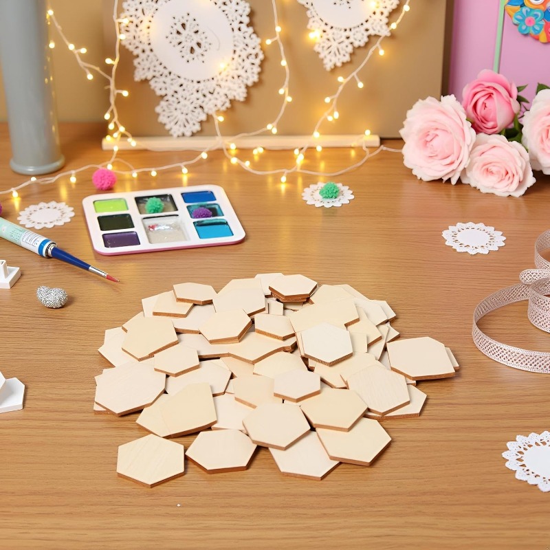ชิ้นงานไม้หกเหลี่ยมขนาด 4 ซม.  - Craft Embellishments บทวิจารณ์และราคา