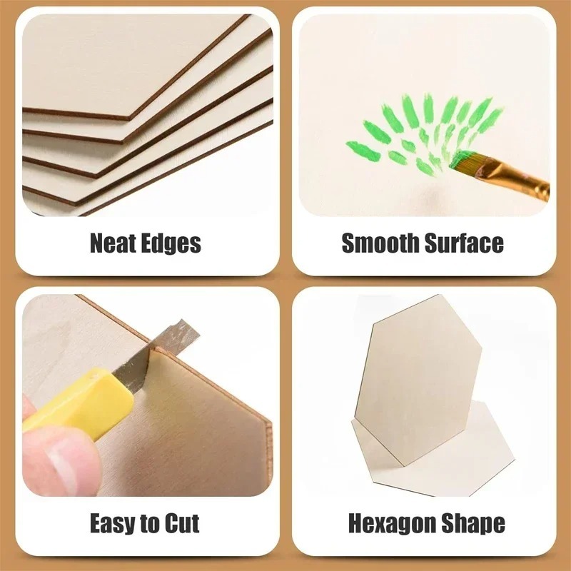 แผ่นไม้หกเหลี่ยมขนาด 10-120 มม - Craft Embellishments บทวิจารณ์และราคา